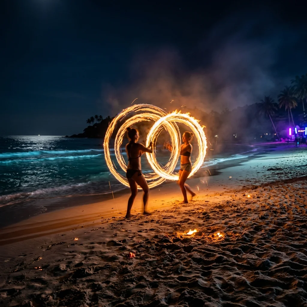 Fire poi performers Fire poi performers