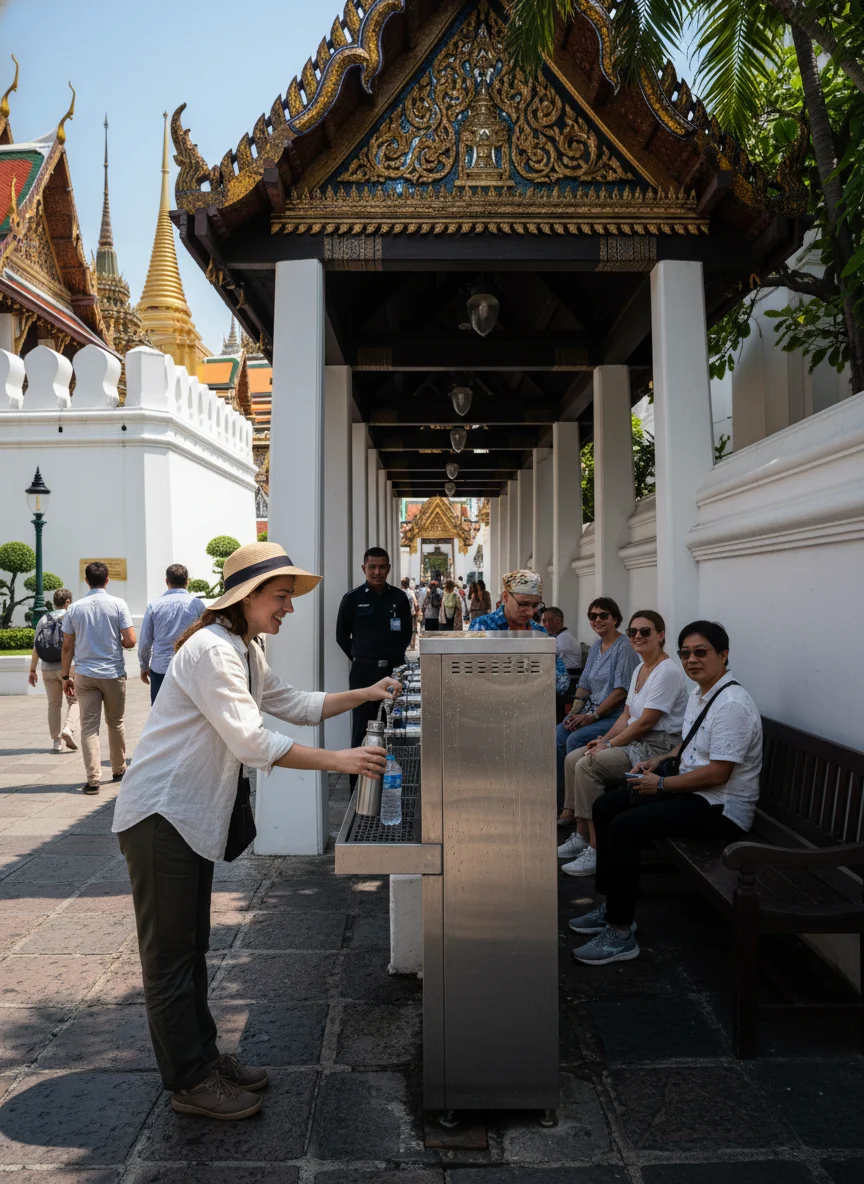 water refilling stations and shaded rest walkways water refilling stations and shaded rest walkways
