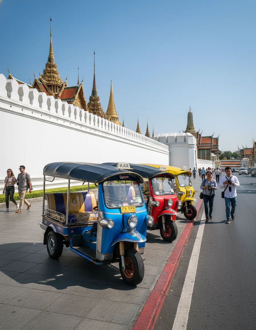 A row of traditional Thai tuk-tuks A row of traditional Thai tuk-tuks