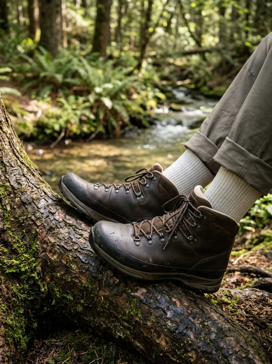 mud-caked hiking boots mud-caked hiking boots