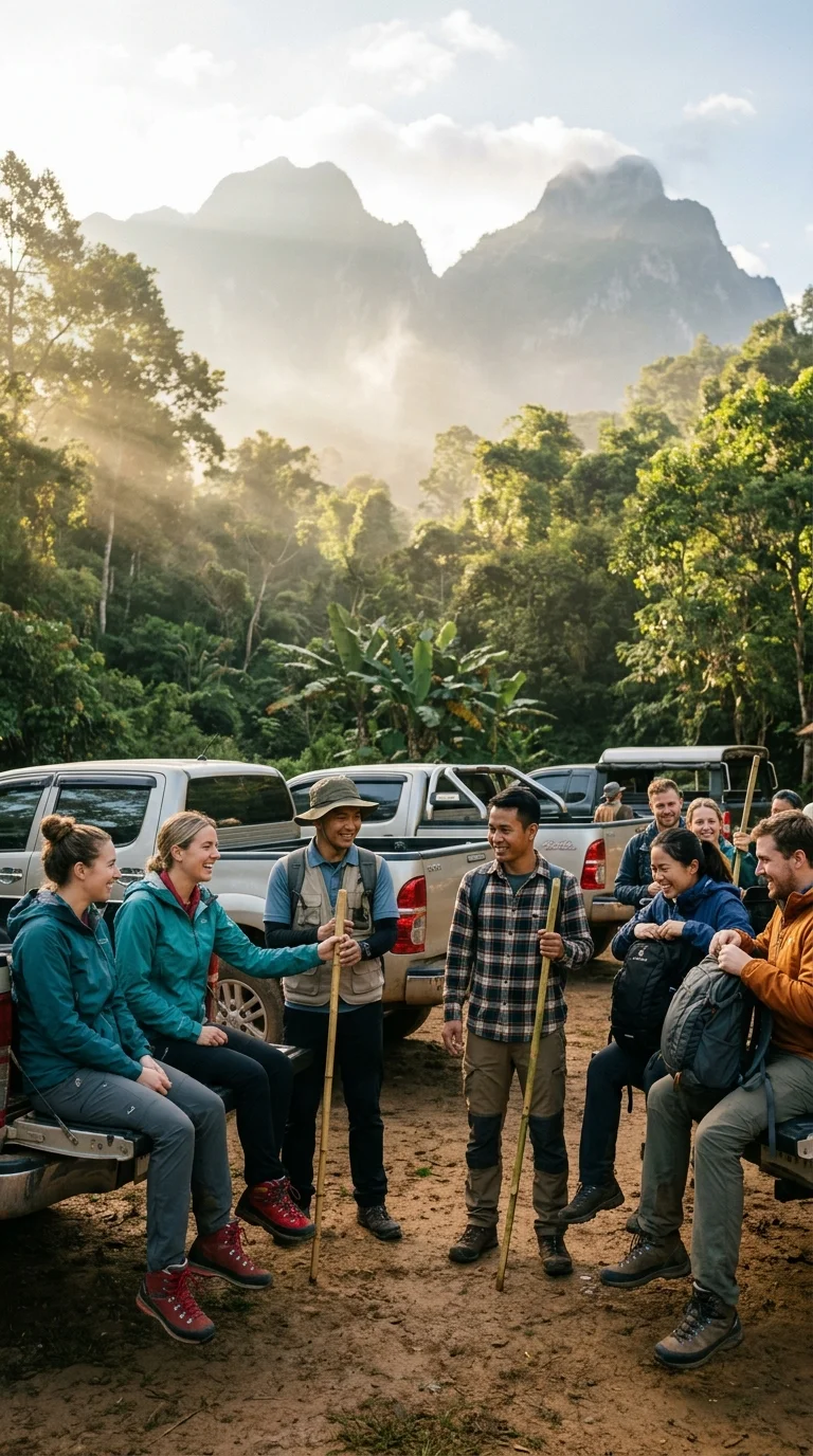 hikers and local Thai guides hikers and local Thai guides