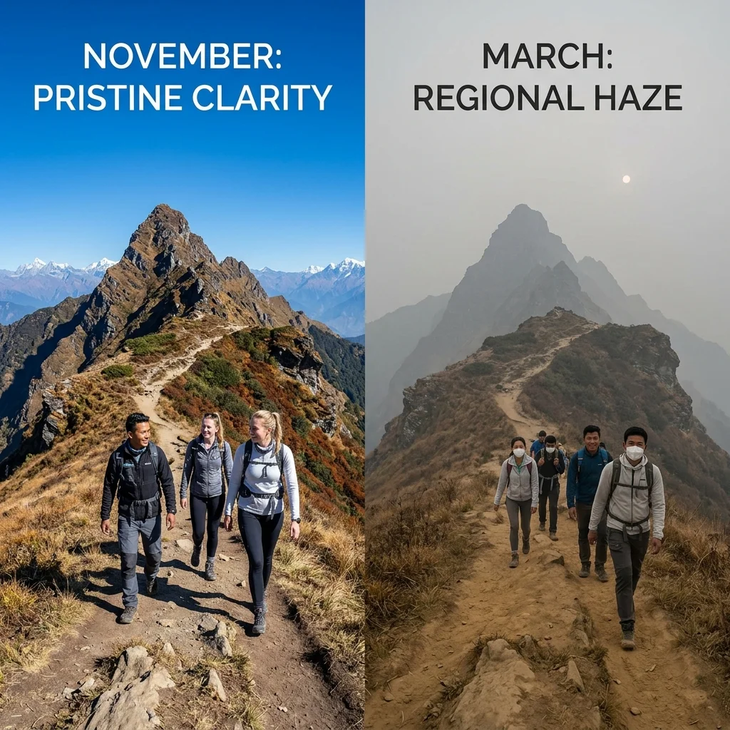 High-altitude mountain trekking path and ridge line High-altitude mountain trekking path and ridge line