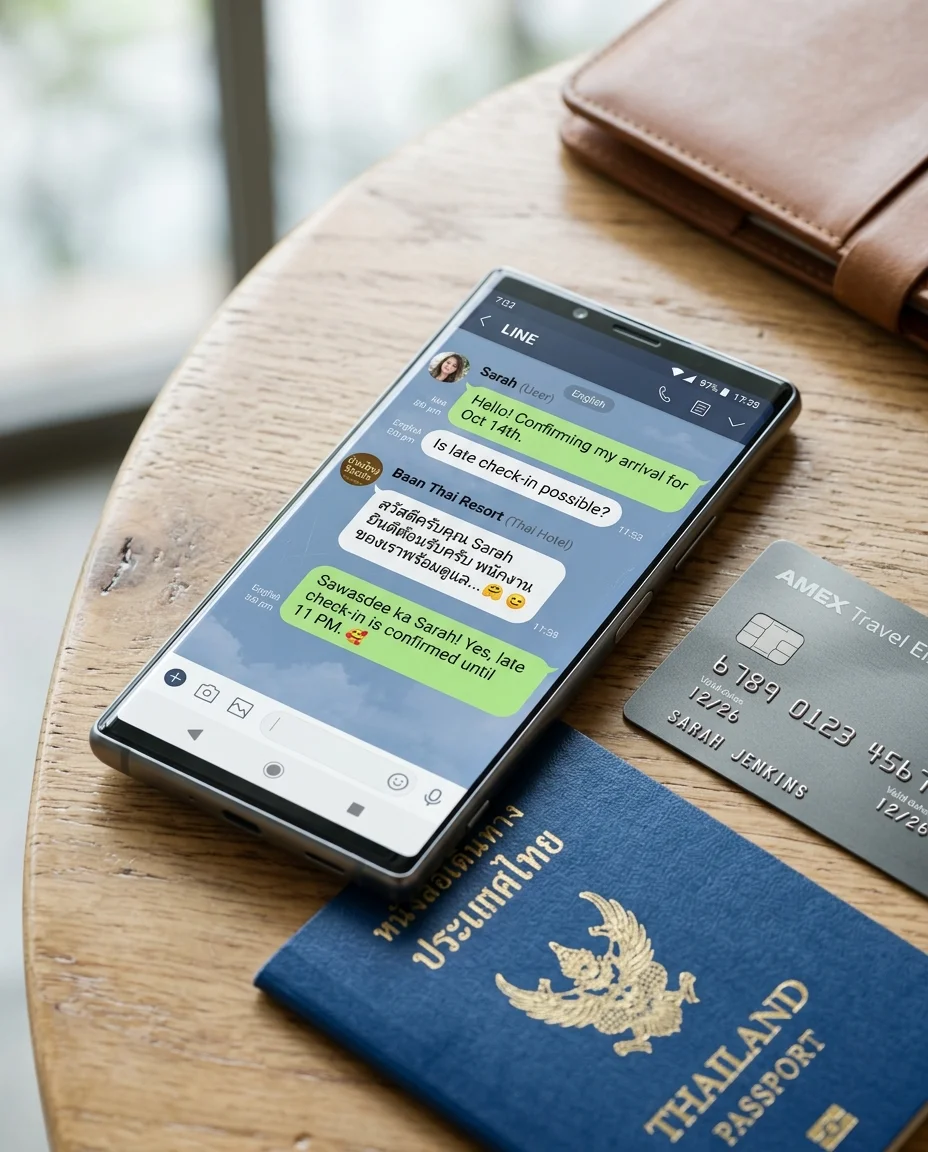 smartphone displaying LINE app chat smartphone displaying LINE app chat