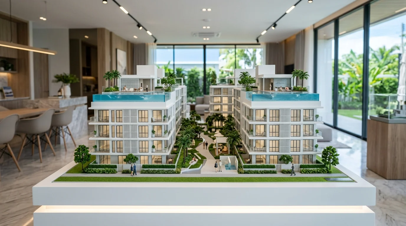Architectural scale model of a luxury apartment complex Architectural scale model of a luxury apartment complex
