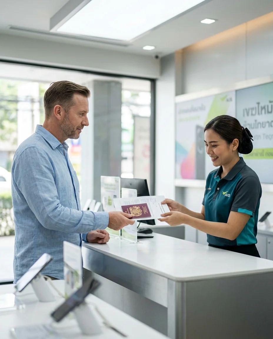 Expat customer and Thai service agent Expat customer and Thai service agent