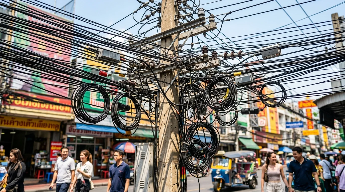 Thai utility pole and cable infrastructure Thai utility pole and cable infrastructure