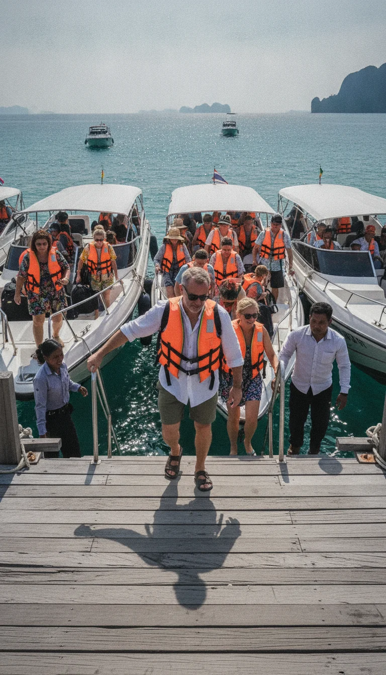 tourists boarding speedboats