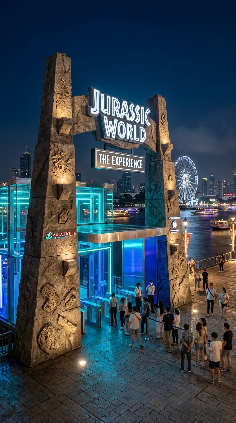 Jurassic World: The Experience entrance gates and pavilion
