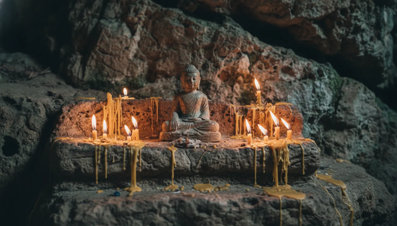 ancient stone altar and Buddha statue ancient stone altar and Buddha statue