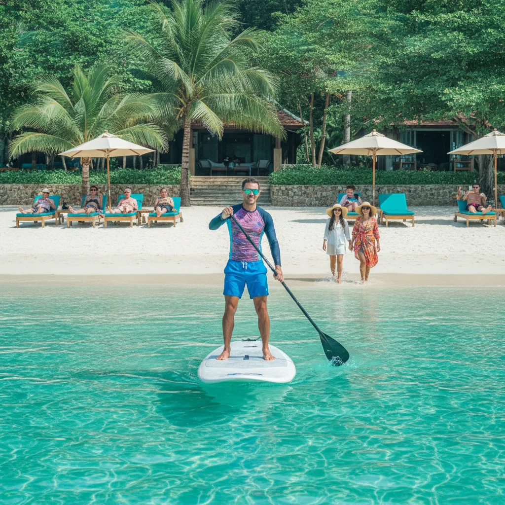 Resort guests engaged in water activities