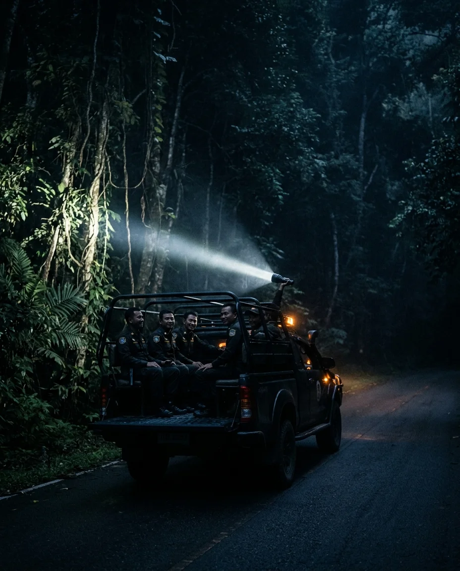safari pickup truck and spotlight beam safari pickup truck and spotlight beam
