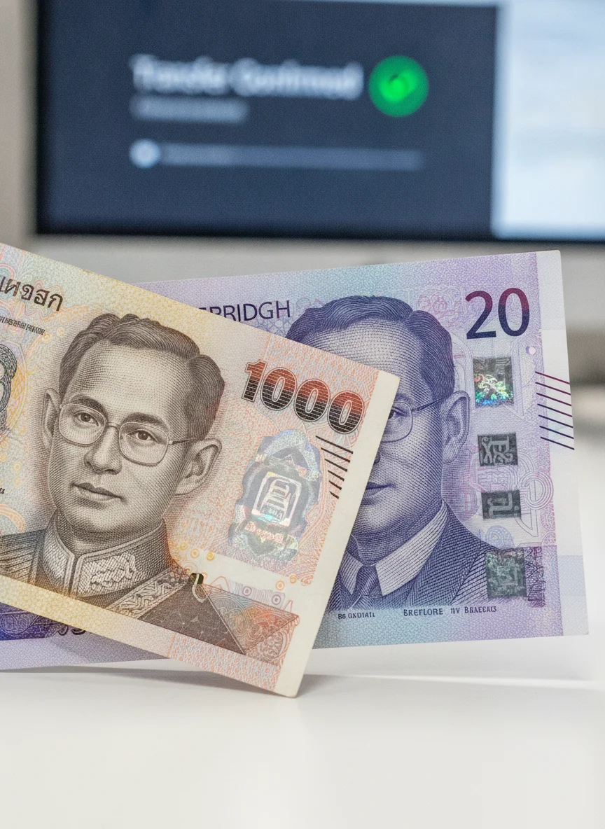 Thai Baht and British Pound Sterling banknotes Thai Baht and British Pound Sterling banknotes