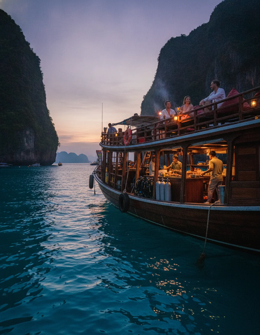 traditional wooden Thai dive vessel traditional wooden Thai dive vessel