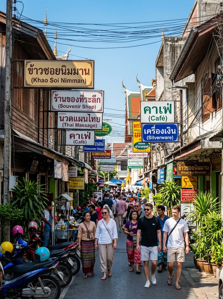Chiang Mai Old City streetscape and signage Chiang Mai Old City streetscape and signage