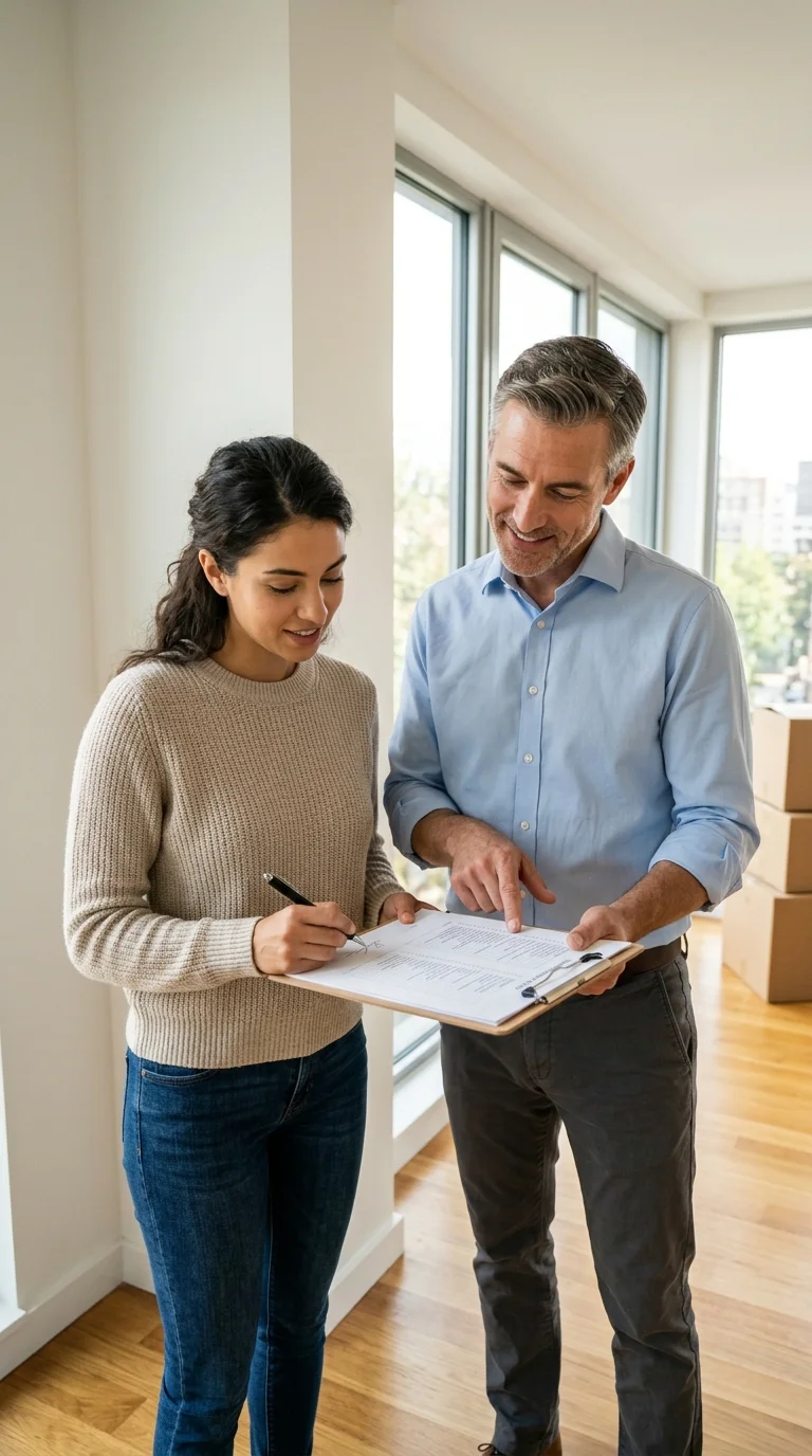 a tenant and a landlord conducting a move-in inspection a tenant and a landlord conducting a move-in inspection