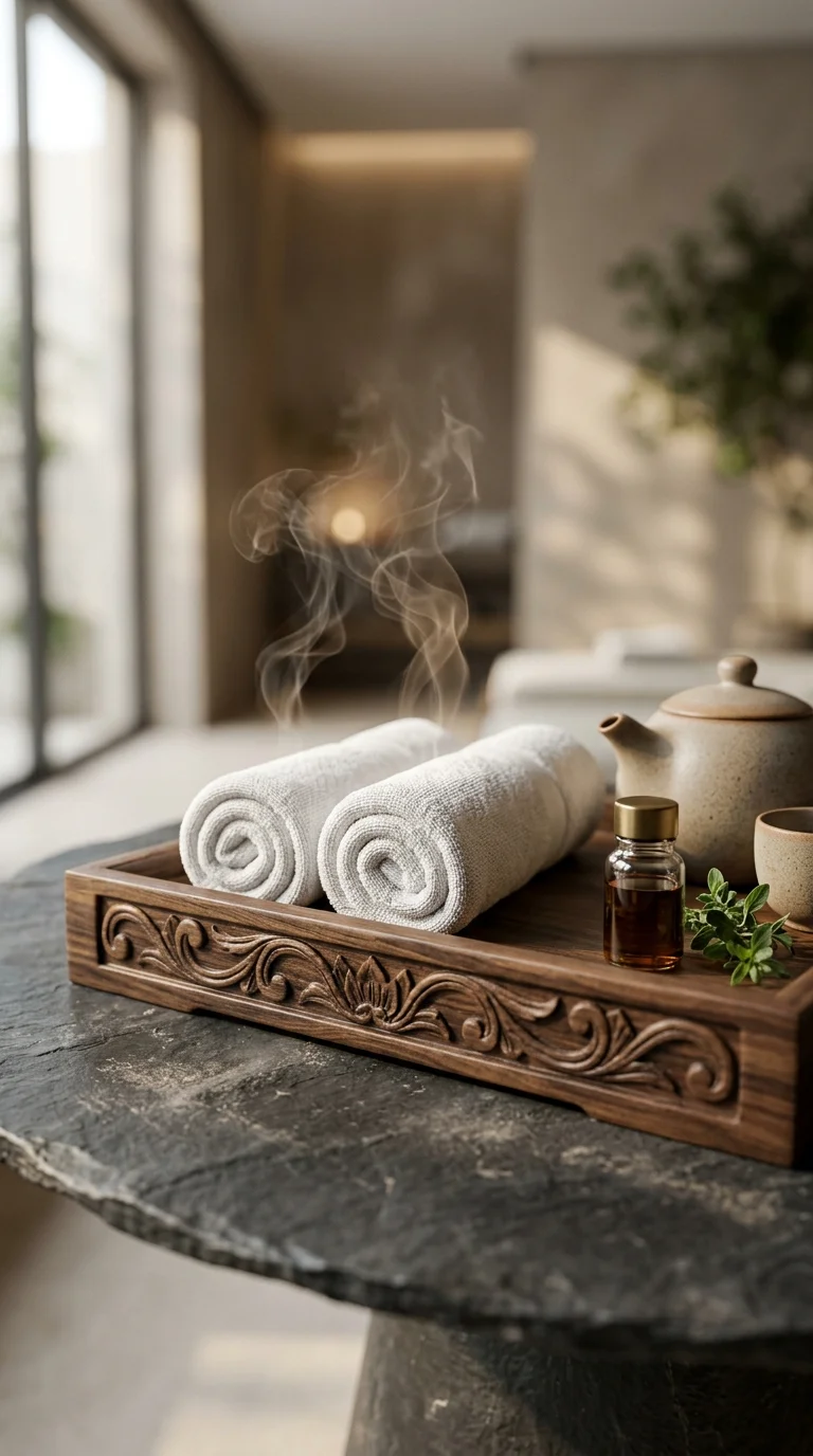 Hand-carved wooden spa tray Hand-carved wooden spa tray