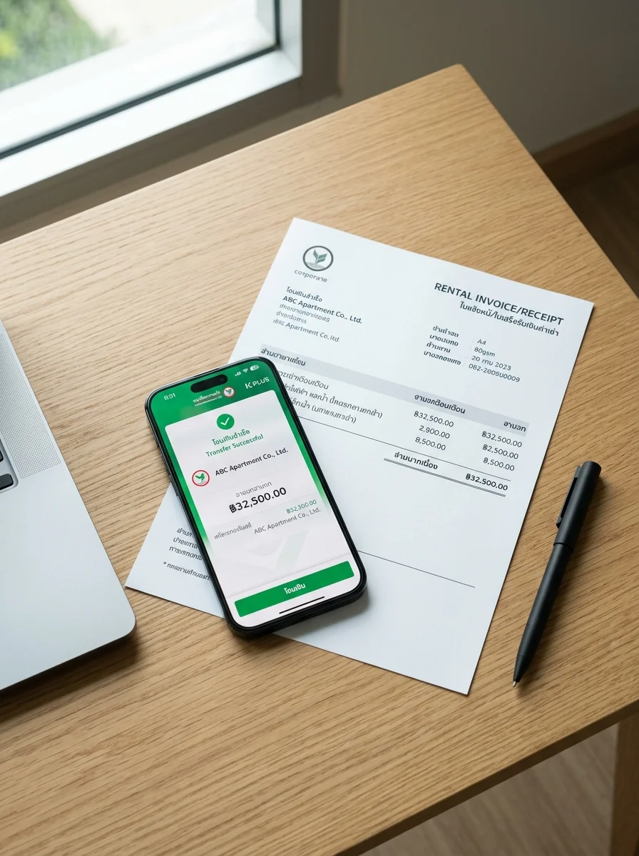 Smartphone and printed rental statement Smartphone and printed rental statement
