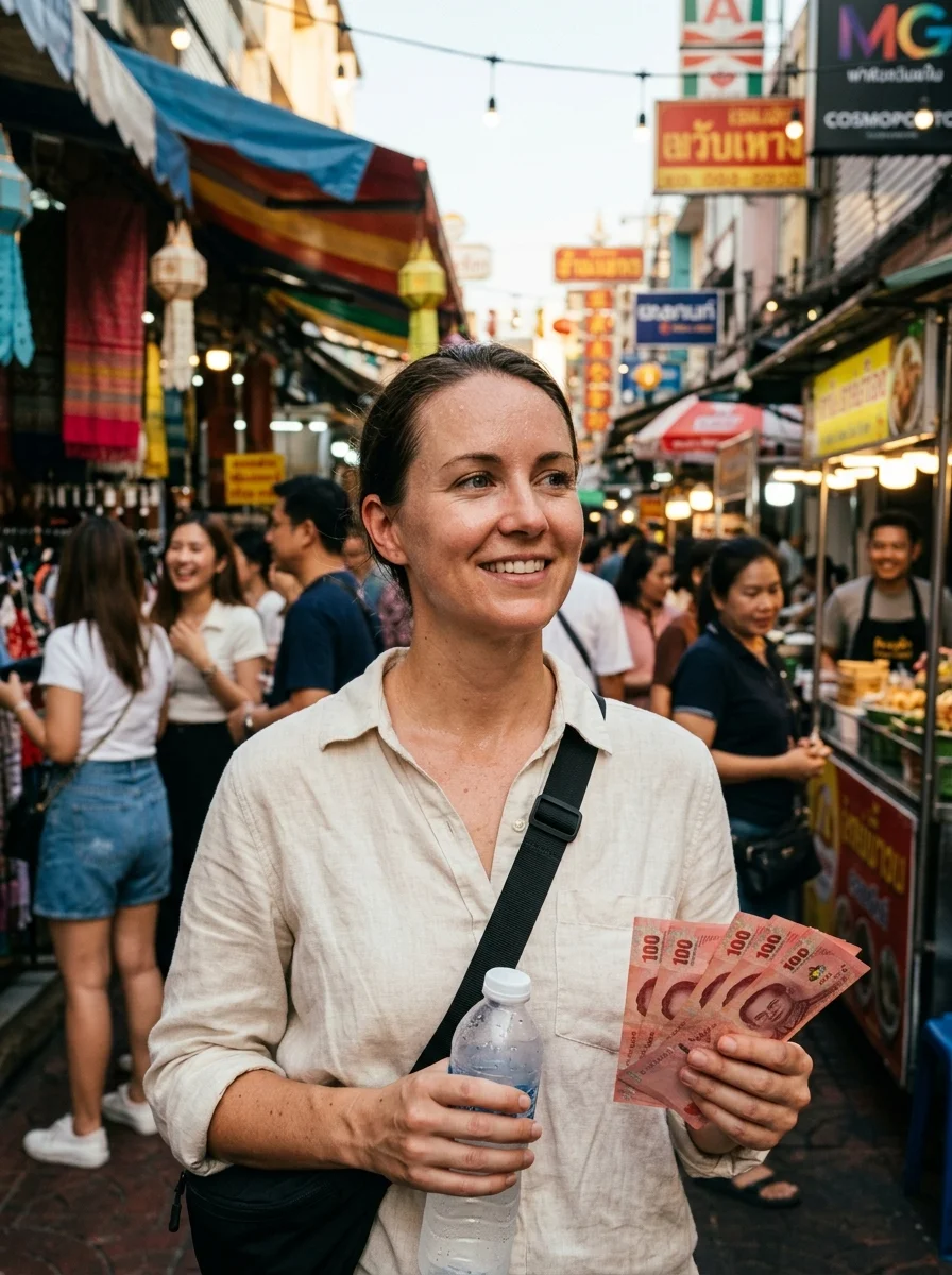 tourist at market entrance tourist at market entrance