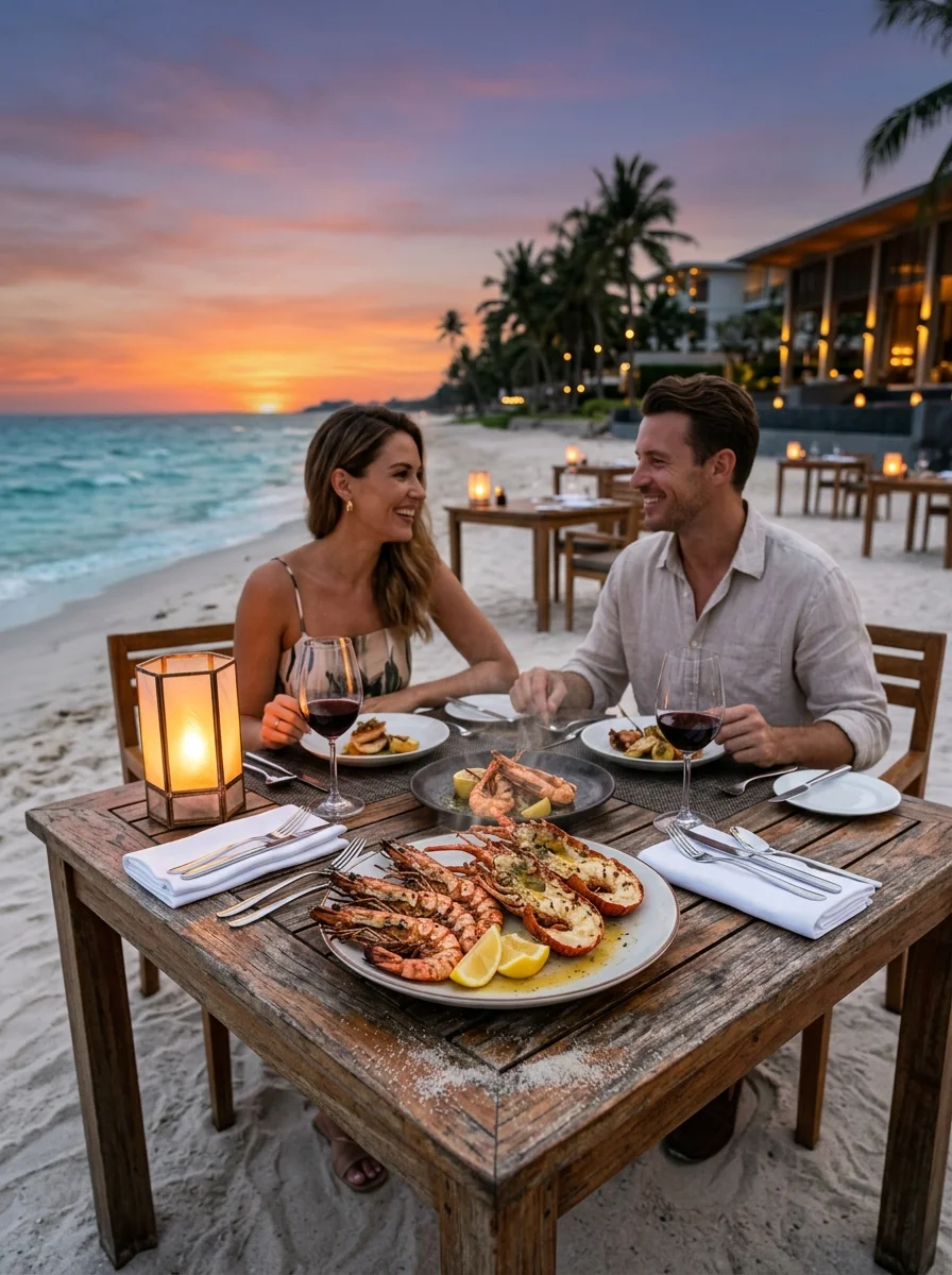 beachfront dining at Big Fish & Bar, Marriott Hua Hin beachfront dining at Big Fish & Bar, Marriott Hua Hin