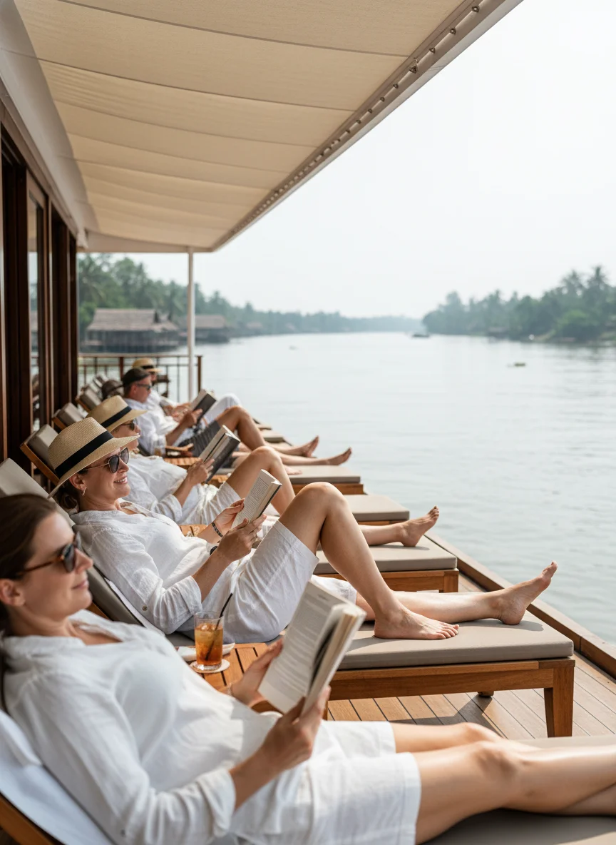 passengers on a river cruise sun deck passengers on a river cruise sun deck