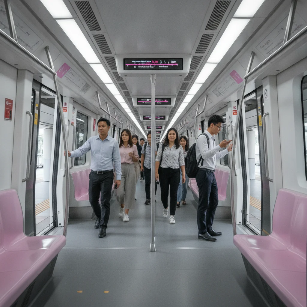 MRT Pink Line train carriage and passengers MRT Pink Line train carriage and passengers
