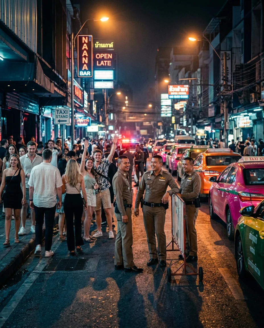 Bangkok street checkpoint at closing time Bangkok street checkpoint at closing time