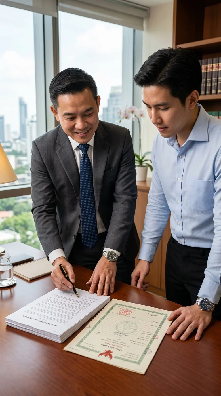 A lawyer and a buyer reviewing documents A lawyer and a buyer reviewing documents