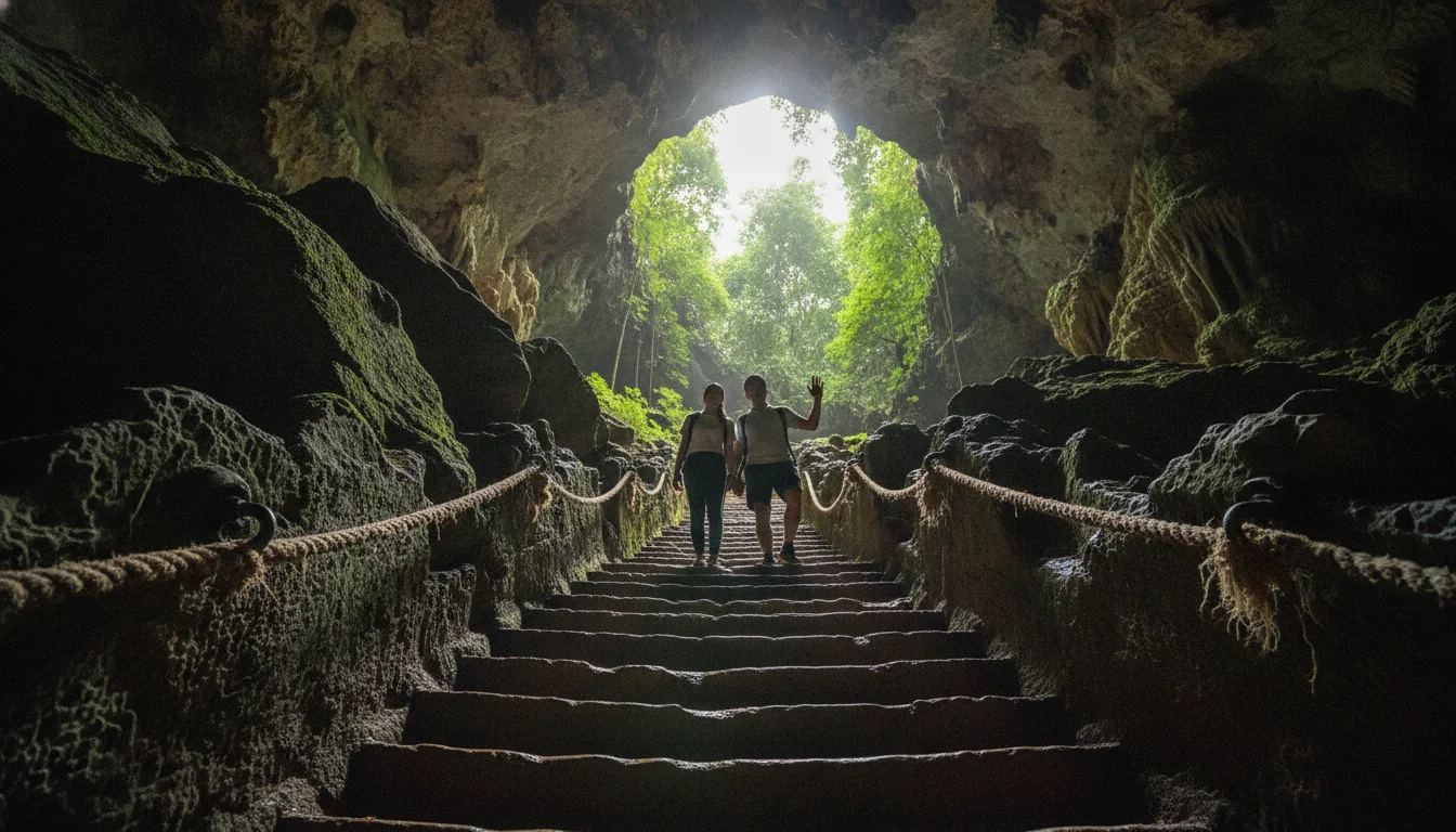 Hand-carved limestone steps of the Phraya Nakhon Cave trail