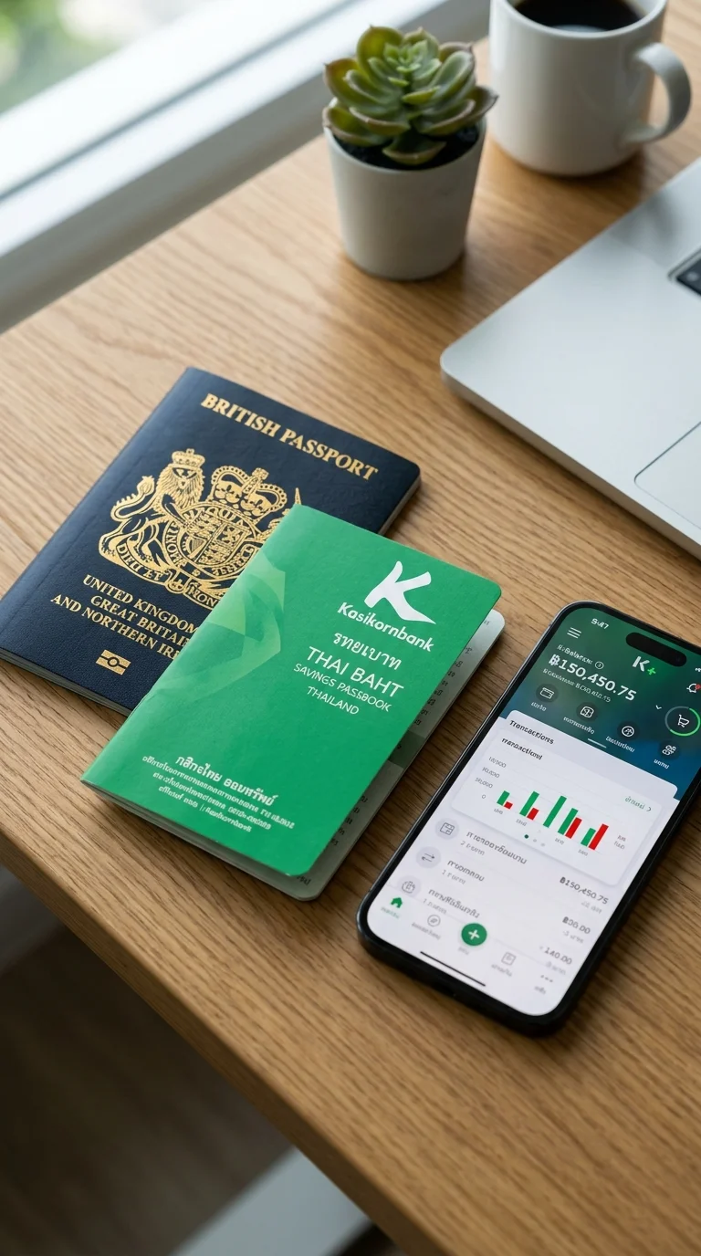 British Passport, Kasikornbank Passbook, and Smartphone British Passport, Kasikornbank Passbook, and Smartphone