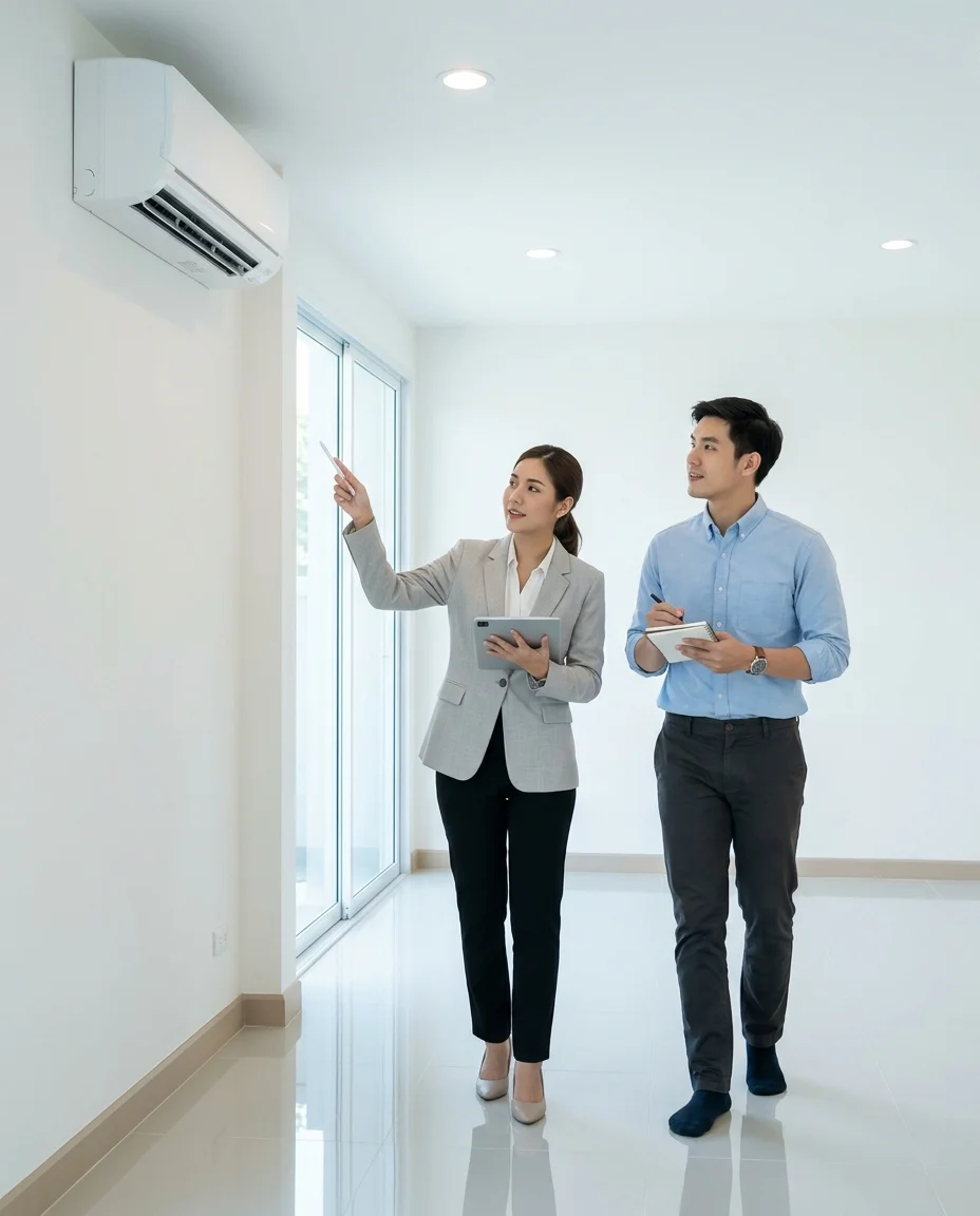 a Thai female property agent and a male tenant a Thai female property agent and a male tenant