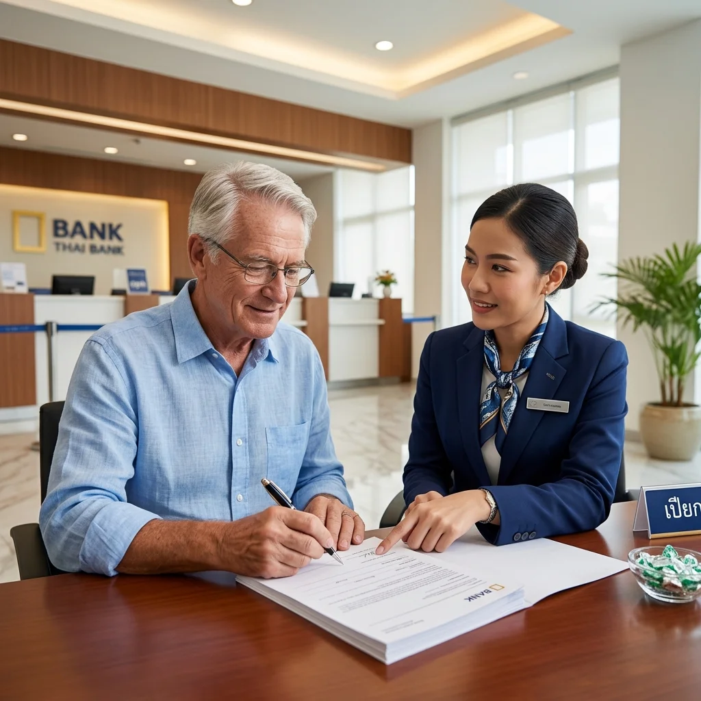 international retiree and Thai bank officer international retiree and Thai bank officer