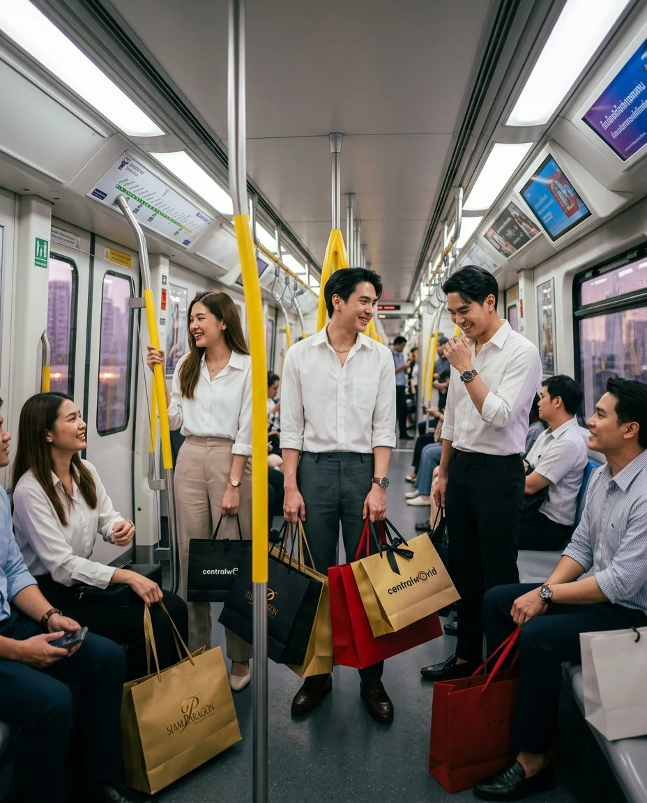 Thai commuters on a BTS Skytrain Thai commuters on a BTS Skytrain