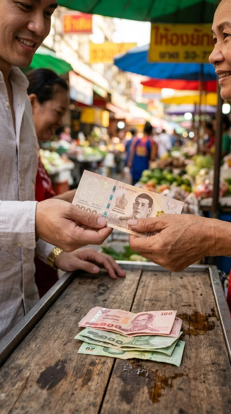 Currency exchange at a street market Currency exchange at a street market