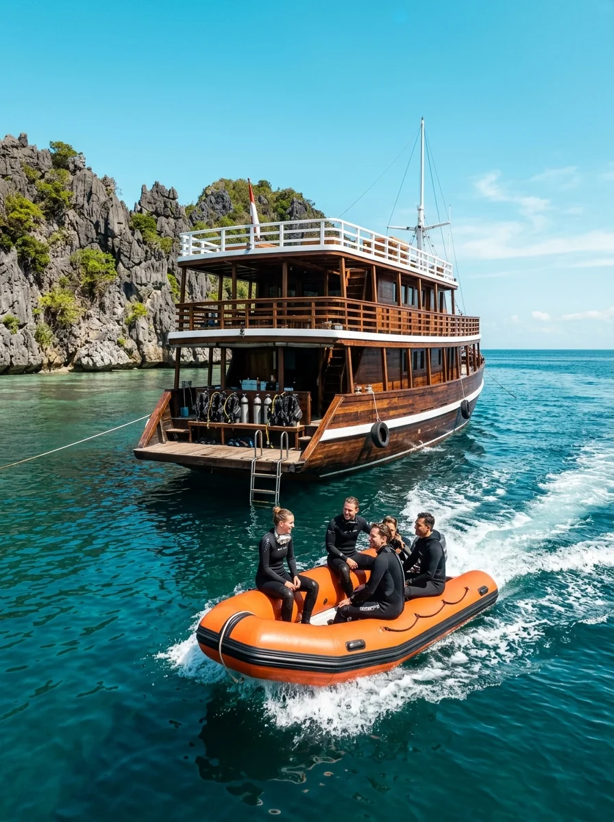 Multi-deck wooden liveaboard dive boat Multi-deck wooden liveaboard dive boat
