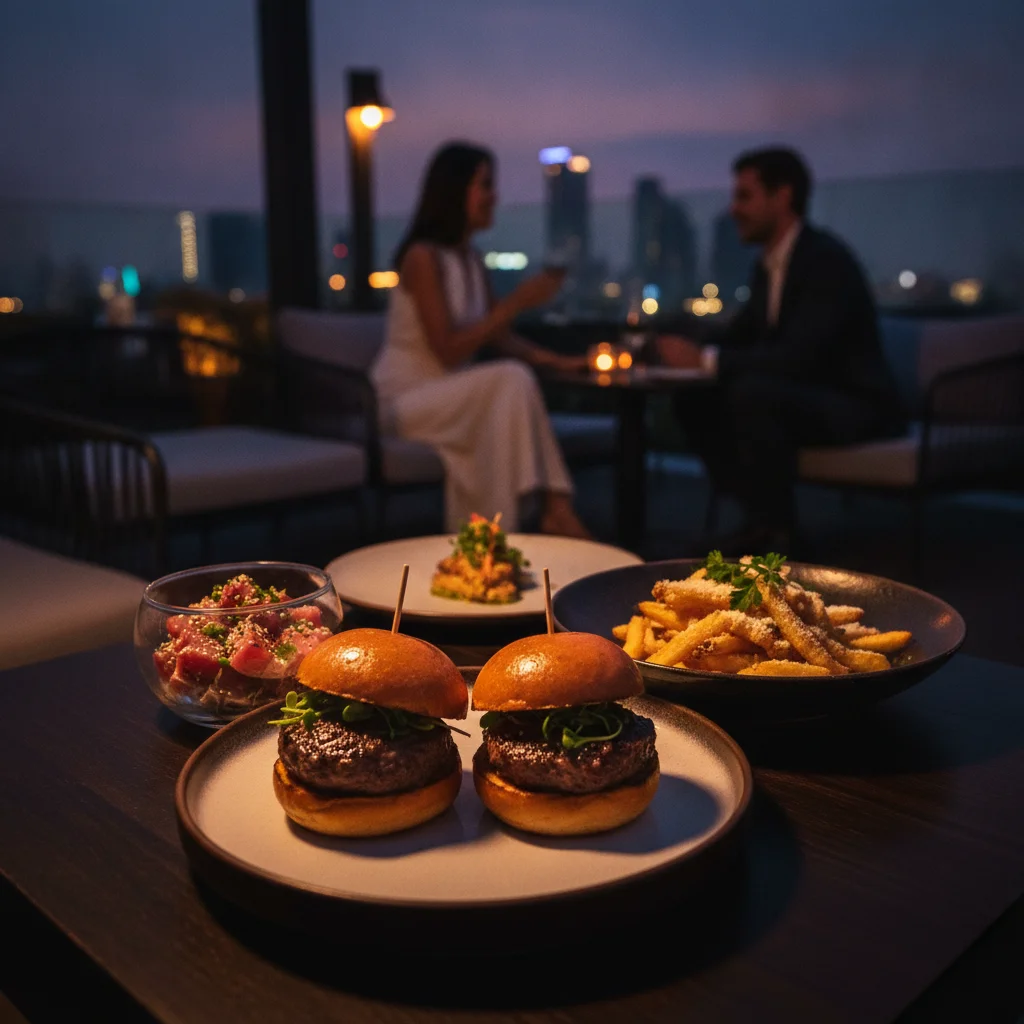 Gourmet small plate spread at SIN Rooftop Bar Gourmet small plate spread at SIN Rooftop Bar