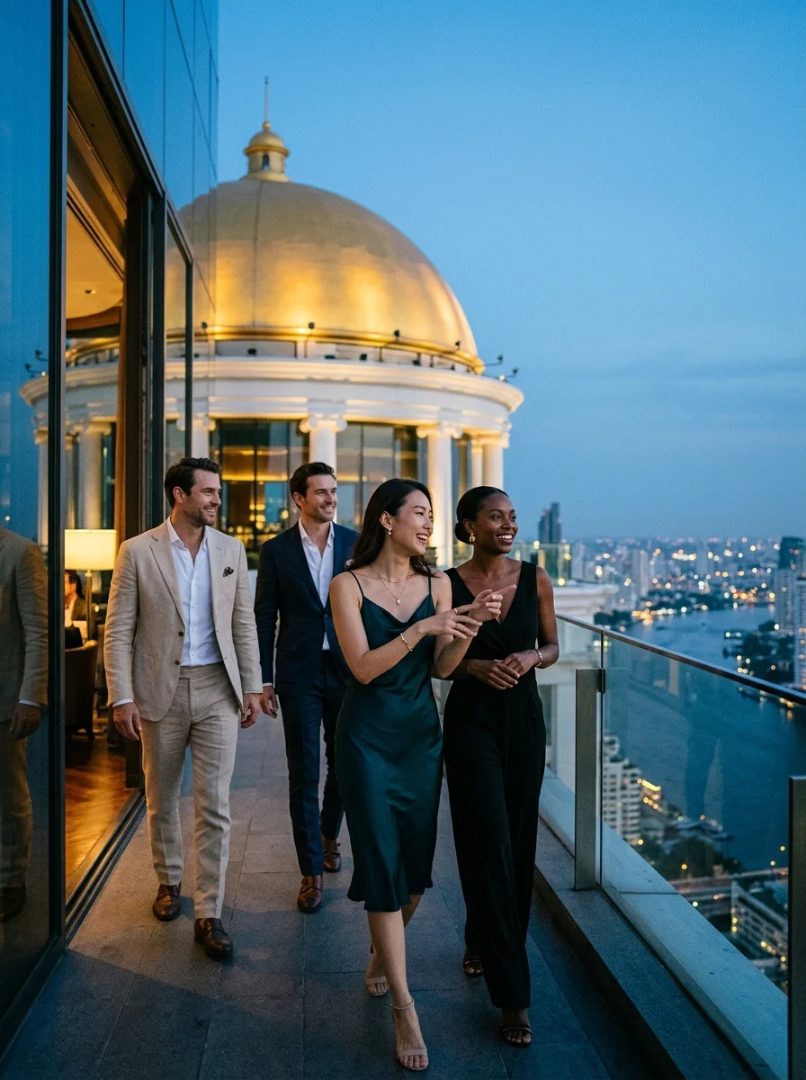 elegant guests arriving at Sky Bar Lebua elegant guests arriving at Sky Bar Lebua