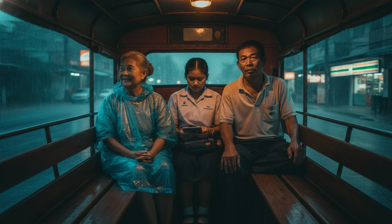 Passengers inside a Songthaew