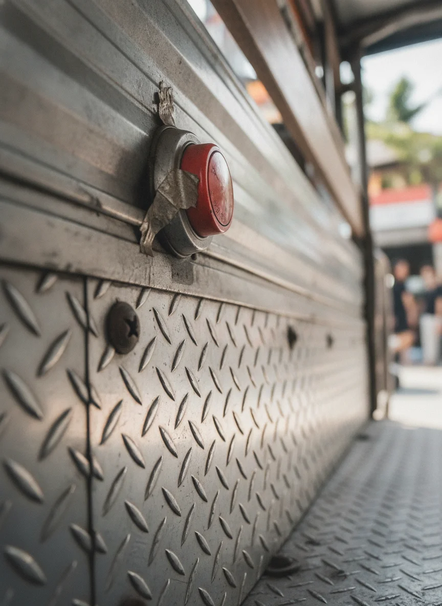 Songthaew interior controls and entry hardware