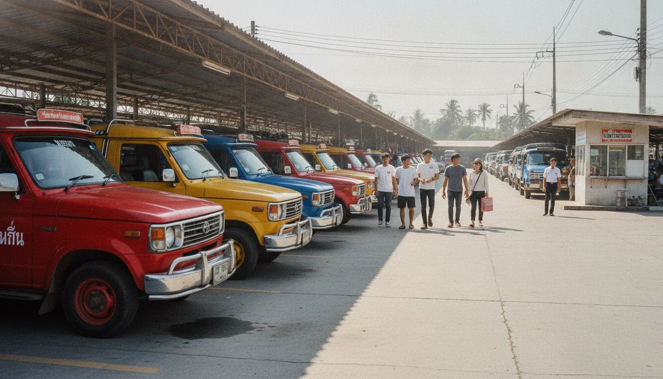 Thai Songthaews and transport depot