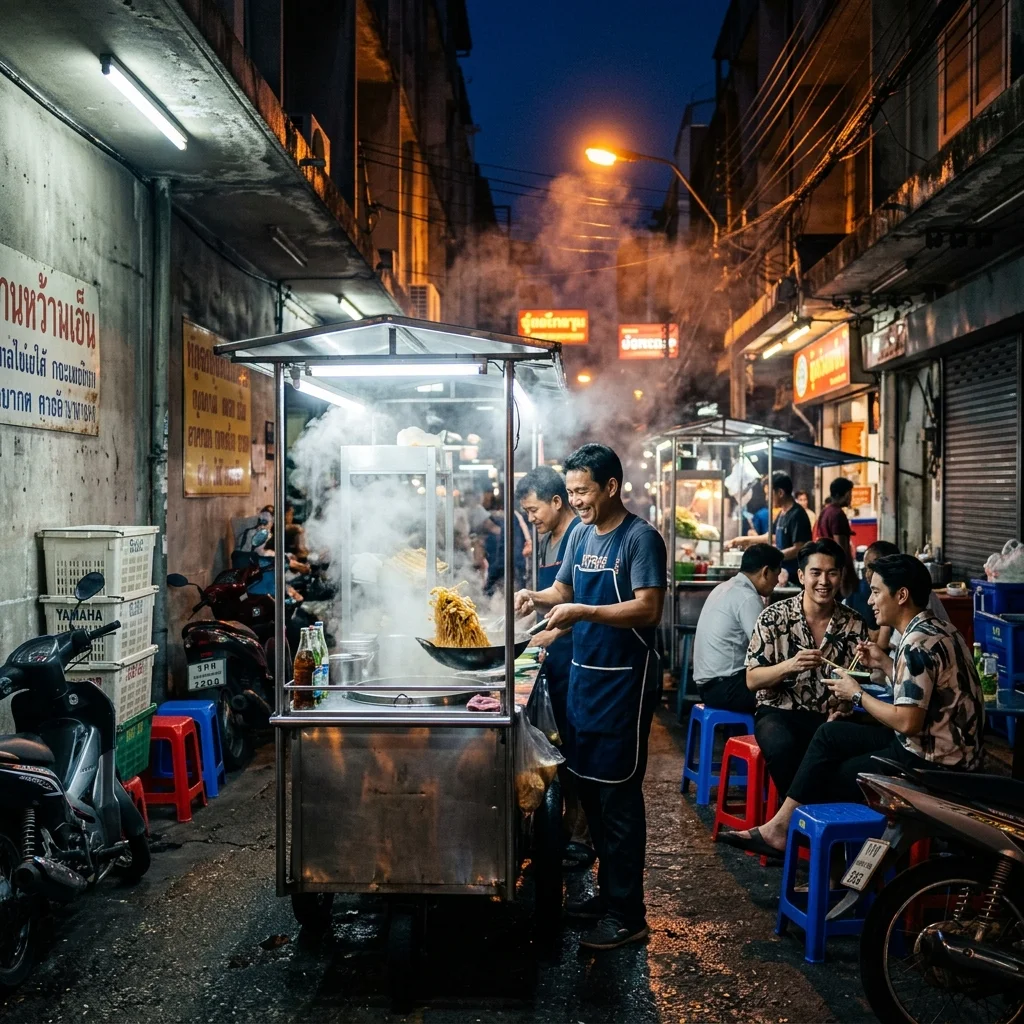Bangkok street food vendors and night market activity Bangkok street food vendors and night market activity