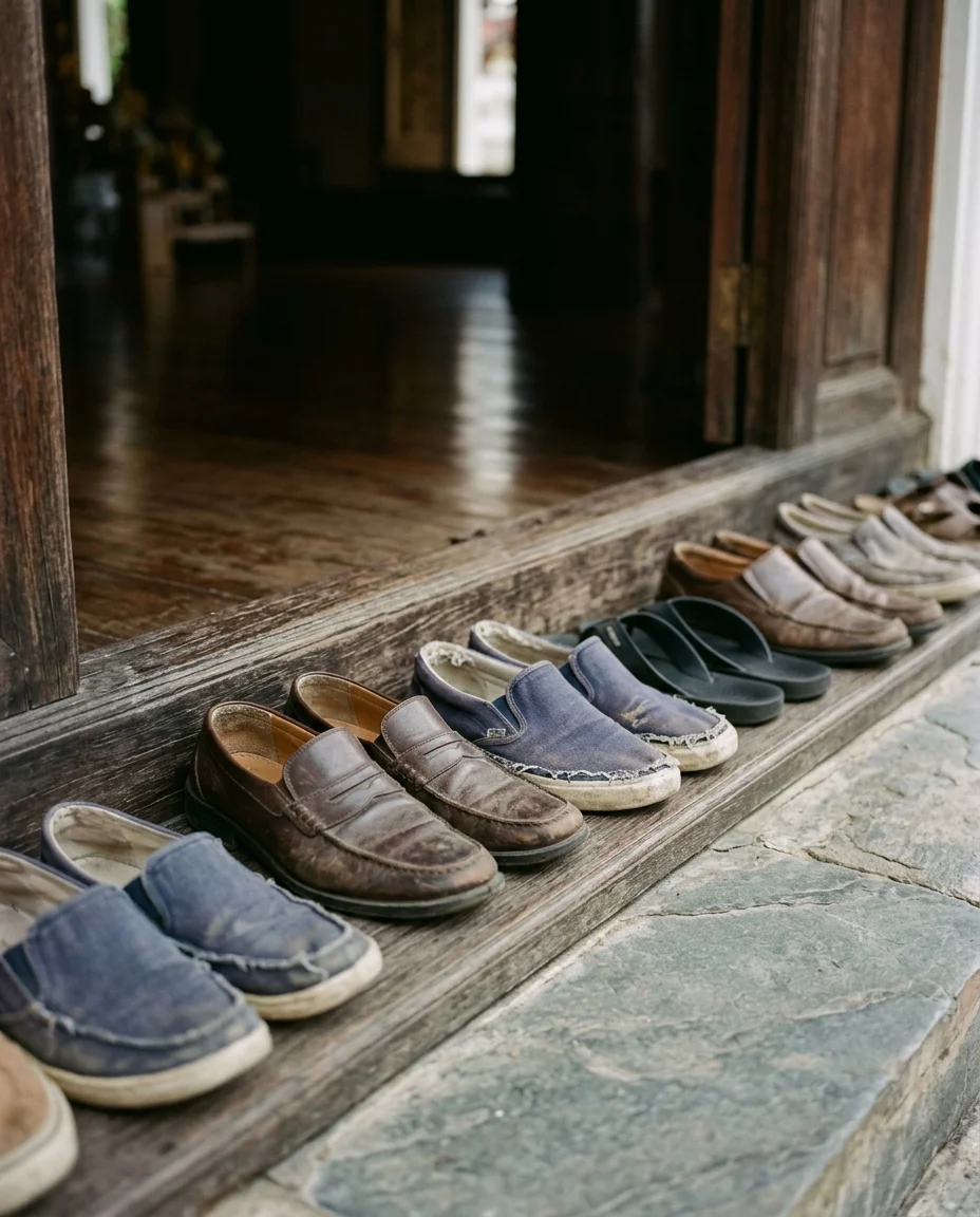 a row of various slip-on shoes a row of various slip-on shoes