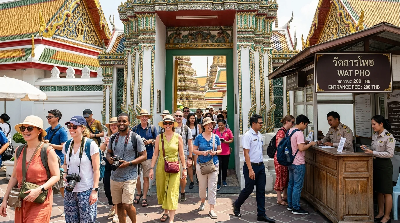 tourists at Wat Pho entrance tourists at Wat Pho entrance