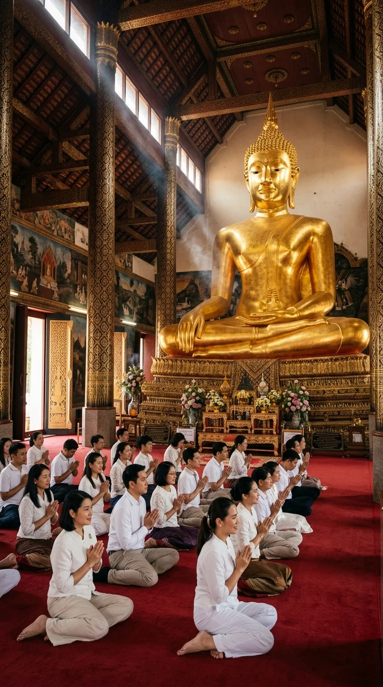 Grand Golden Buddha Statue and Devotees Grand Golden Buddha Statue and Devotees
