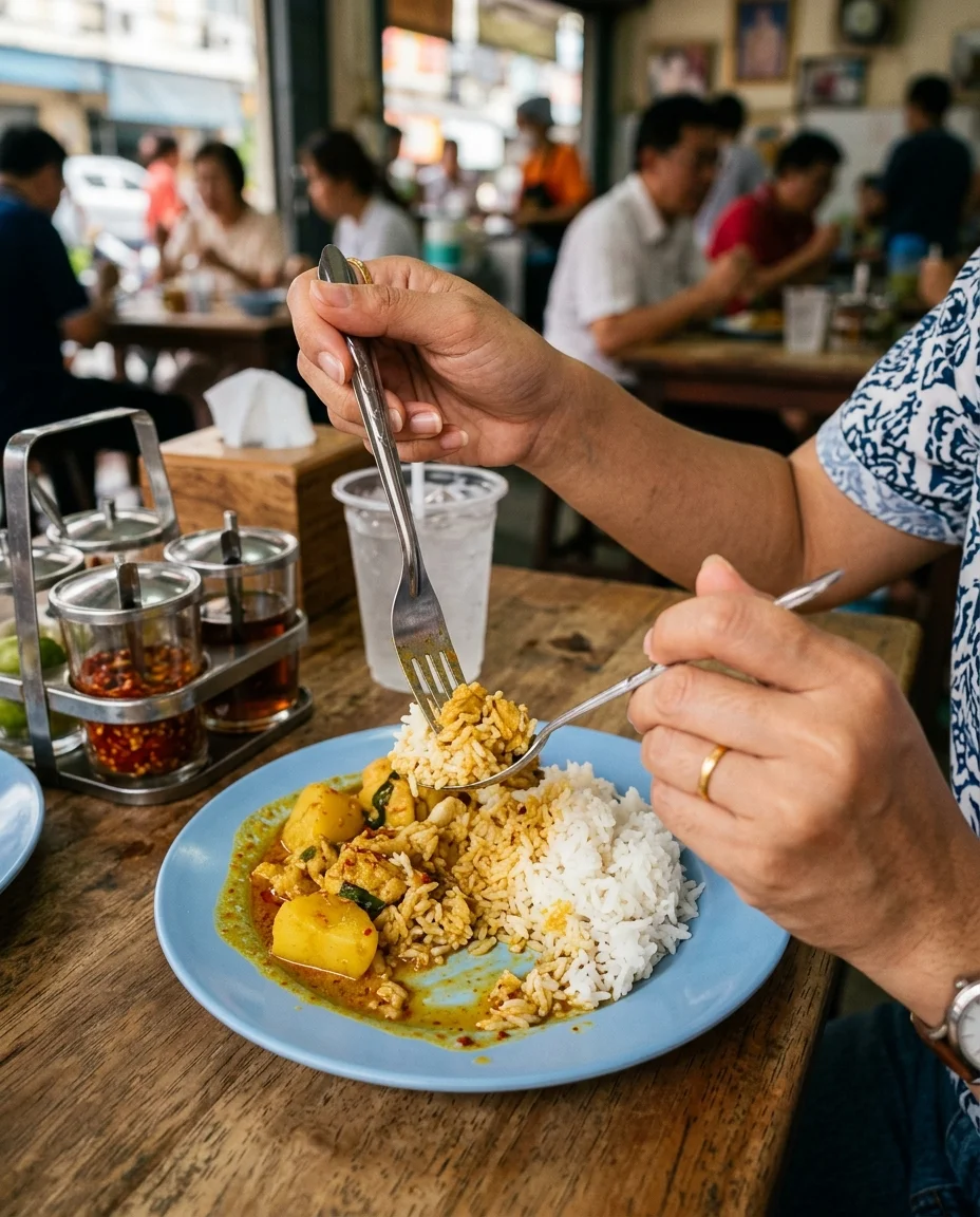 hands of a diner at a Thai restaurant hands of a diner at a Thai restaurant