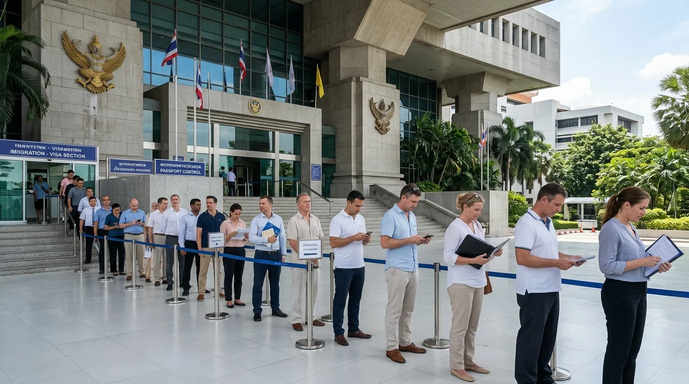 Expat queue at Thai government building Expat queue at Thai government building