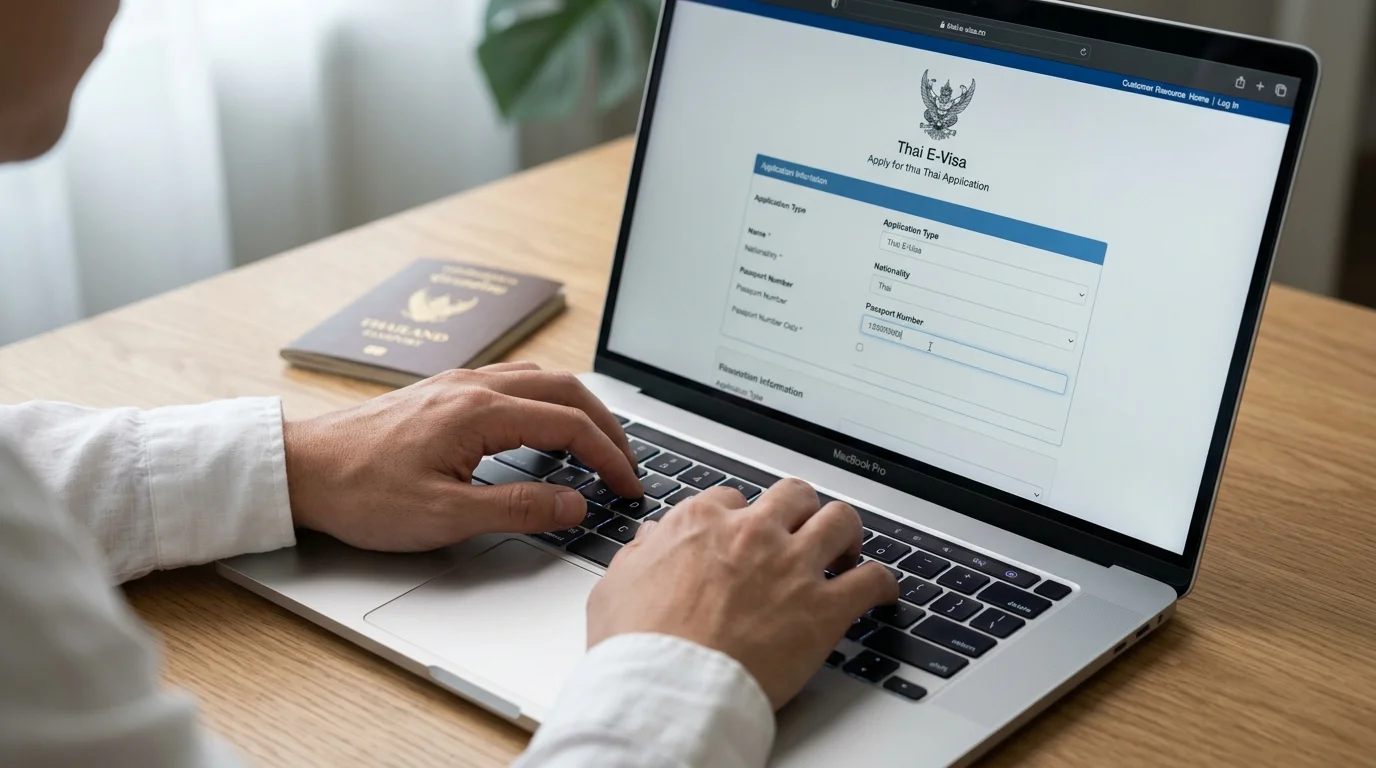 Laptop screen with Thai E-Visa portal