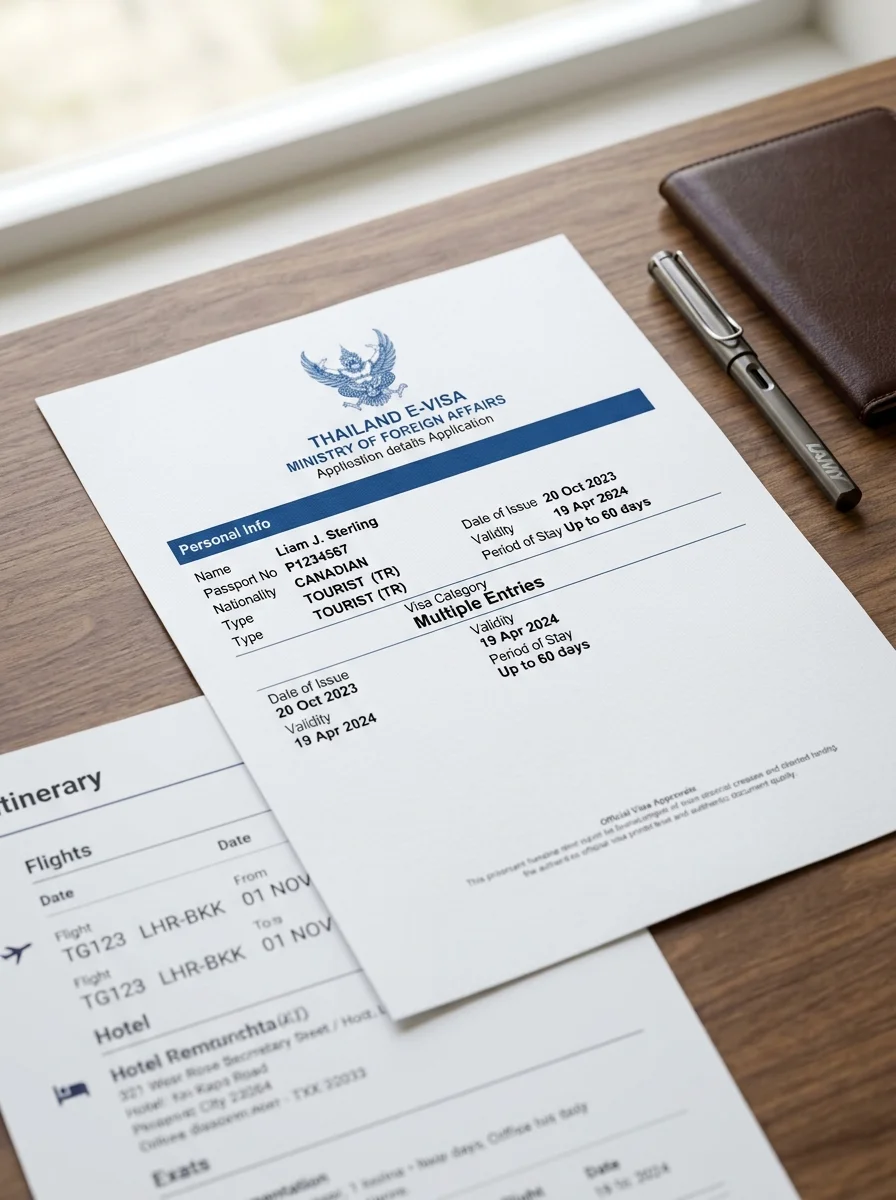Thai E-Visa approval printout