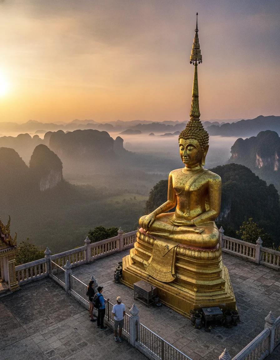 Golden Stupa and Seated Buddha of Wat Tham Suea Golden Stupa and Seated Buddha of Wat Tham Suea