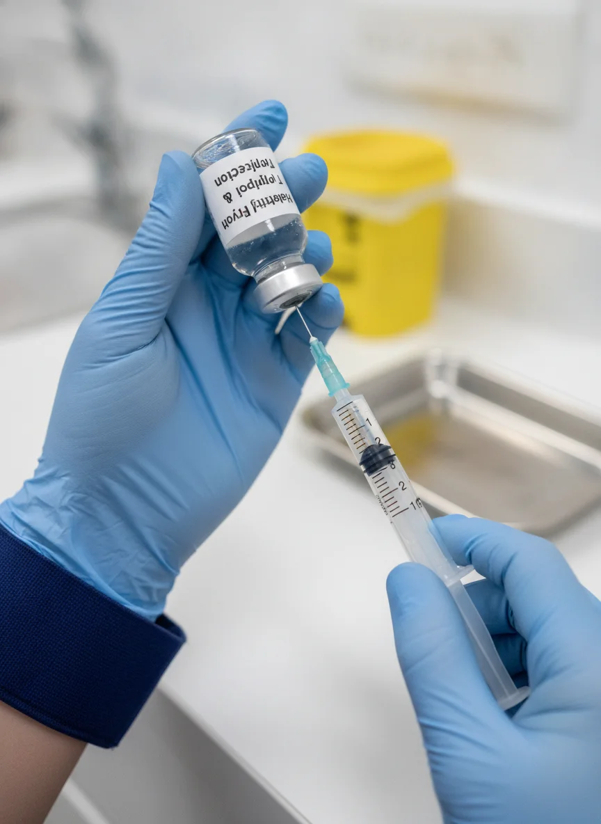 Nurse preparing travel vaccine