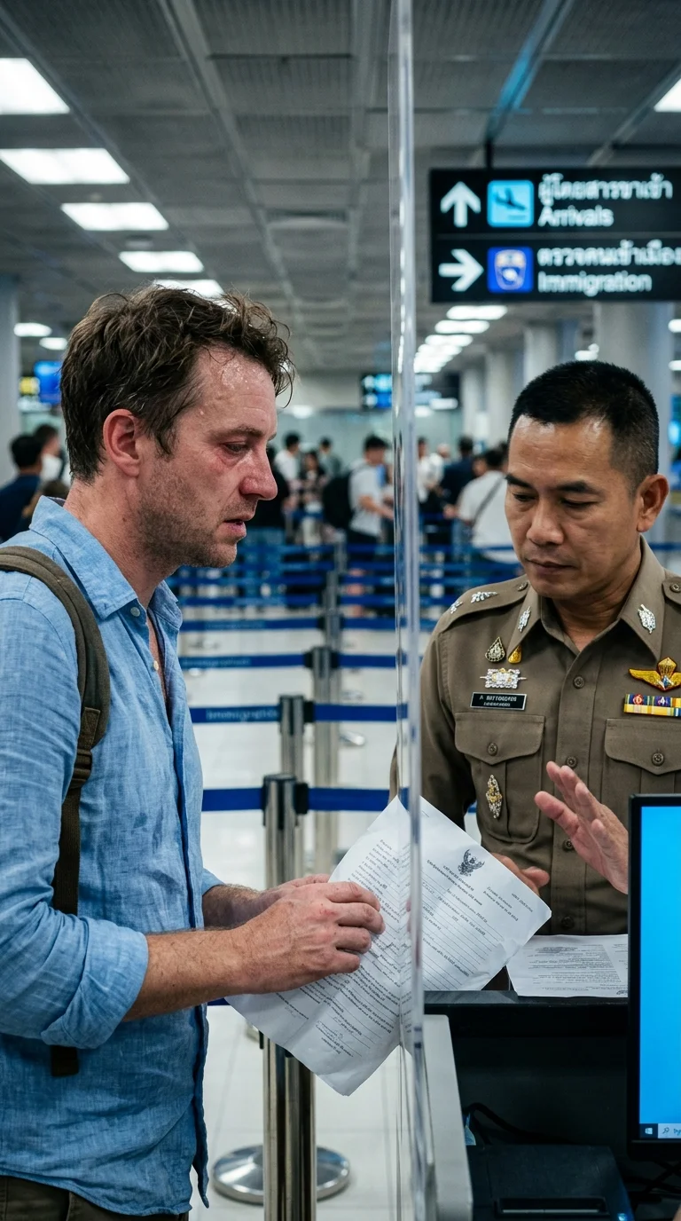 A frustrated UK traveller and a firm Thai immigration officer